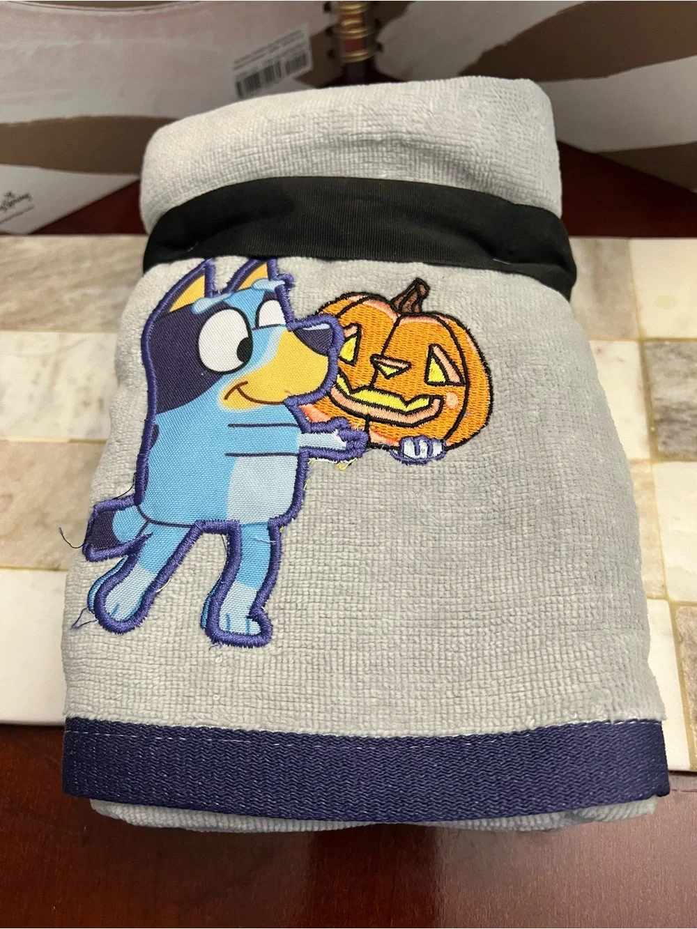 Bluey Halloween Hand Towels - Gray with Blue Character Embroidery